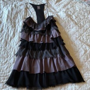 Chic Layered Ruffle Top in Black and Purple